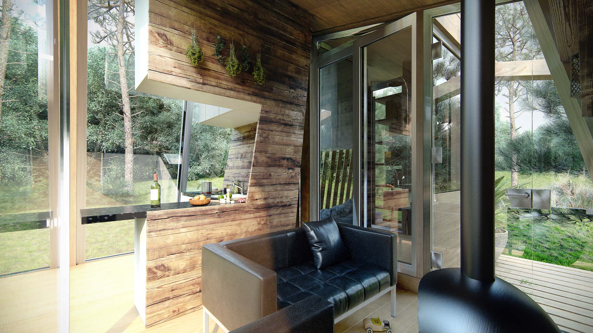 自然共生的迷你木制避暑别墅-6