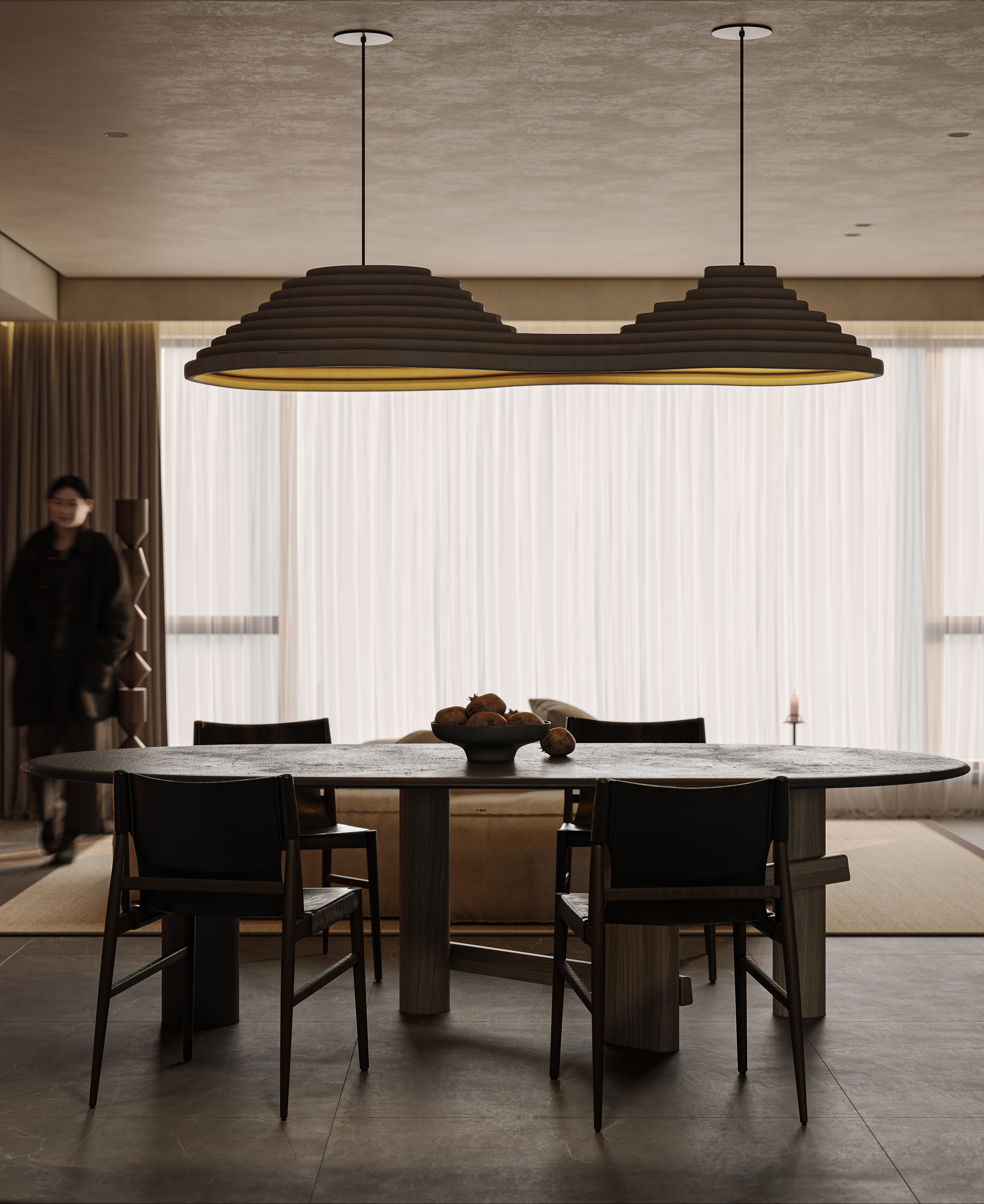 近日渲染现代侘寂风，客厅-6