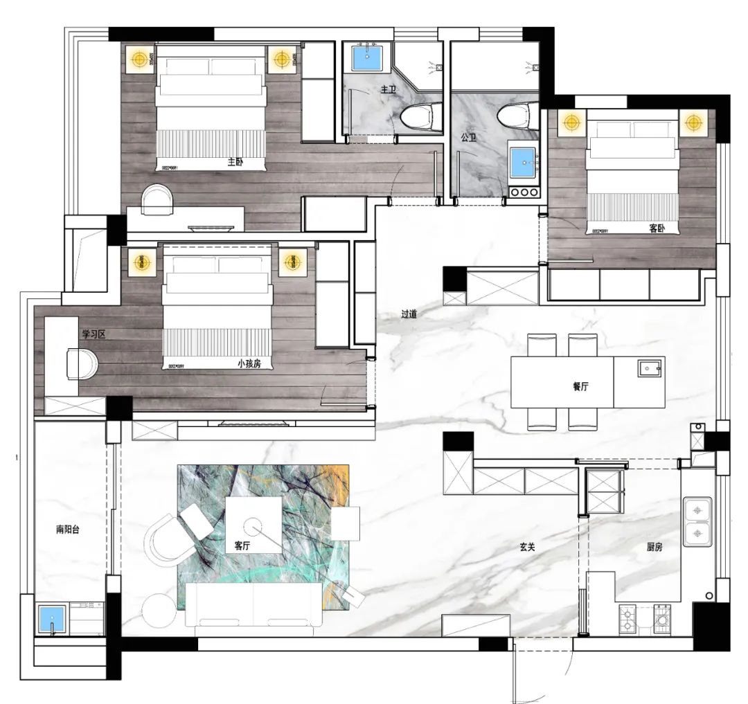 椒江山水润园 135㎡静谧之家丨台州品东装饰-9