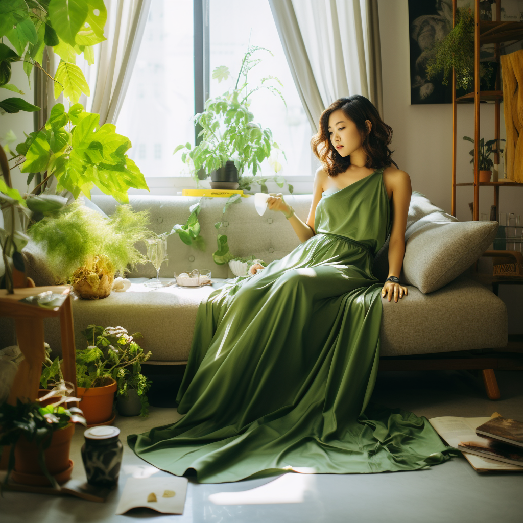 绿色沙发模特-14