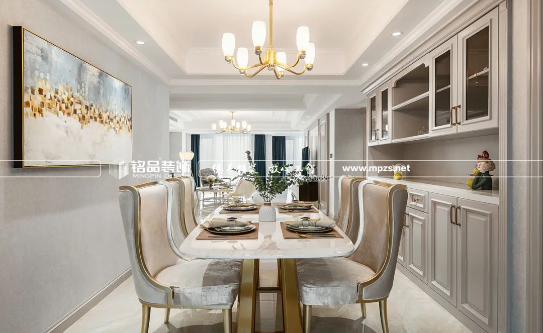 150㎡美式轻奢婚房，沁蓝米咖配色展现小资情调-42