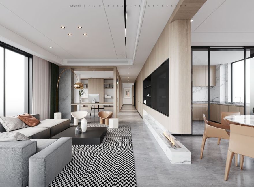 融创越州府顶楼大平层设计 | 温馨灰色系,全开放式厨房-38