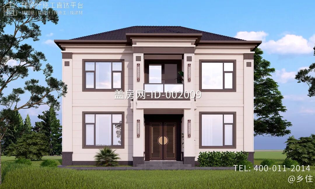 【设计师案例】土建参考造价47万，面宽11.4m×进深11.1m湖南衡阳二层新中式别墅-24