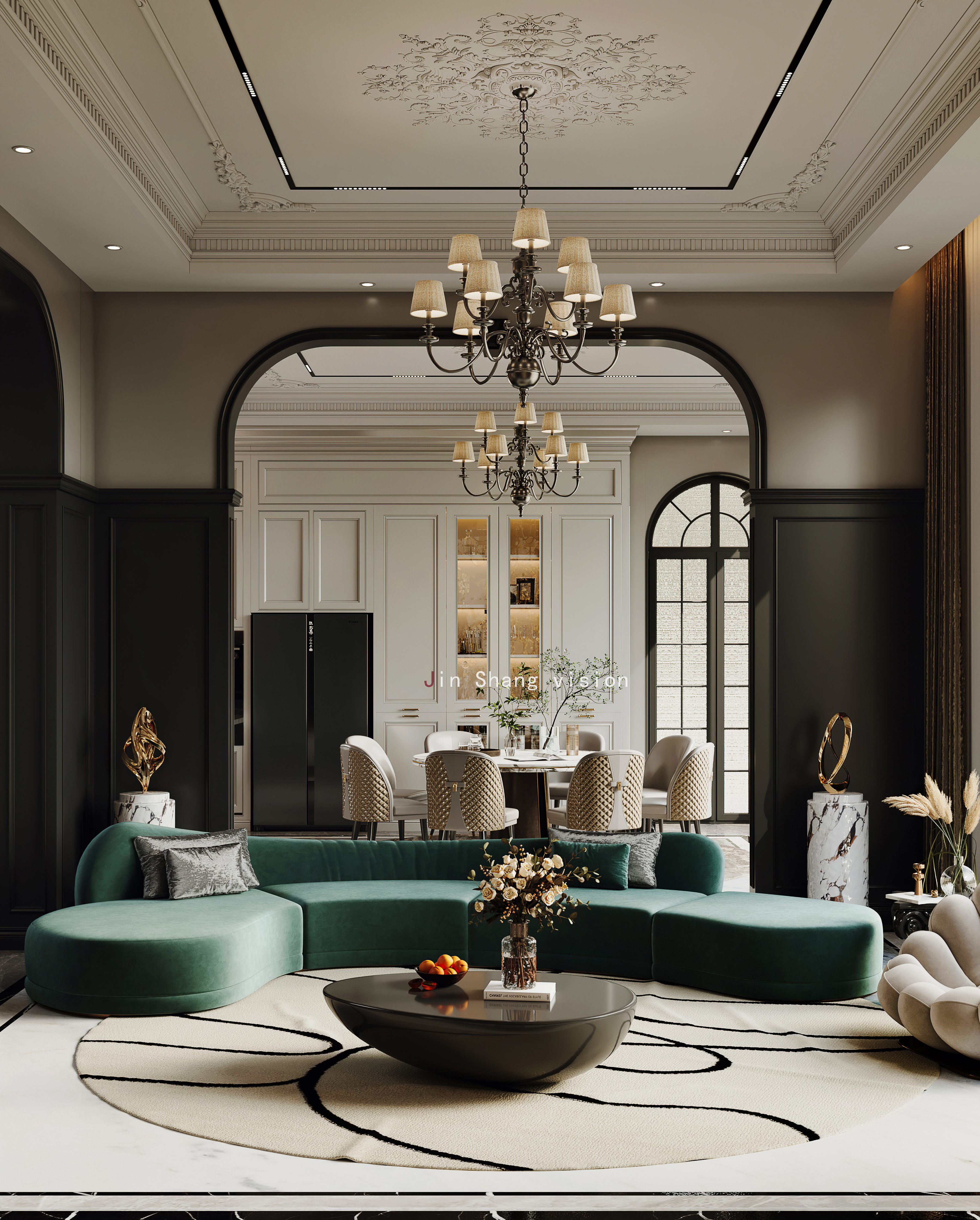 轻奢法式复古客餐厅设计-12