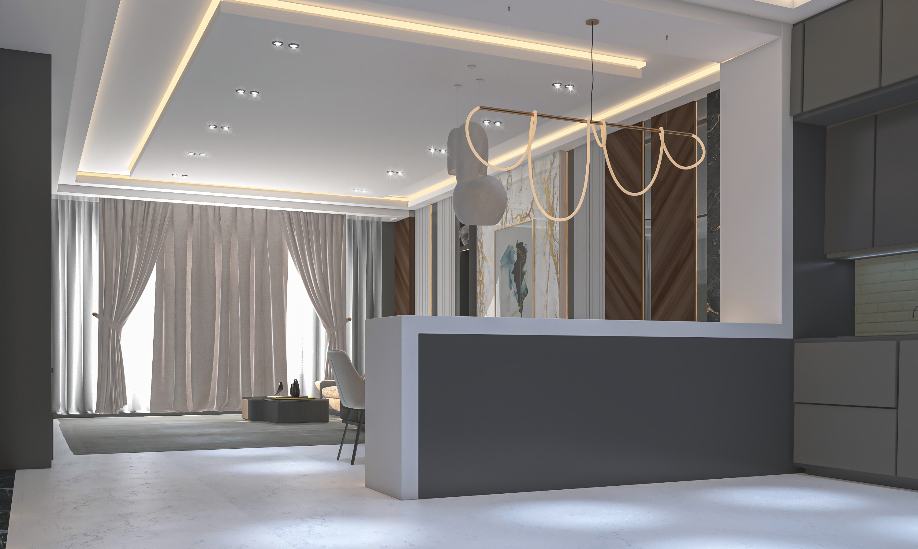 客厅与开放式厨房设计-12