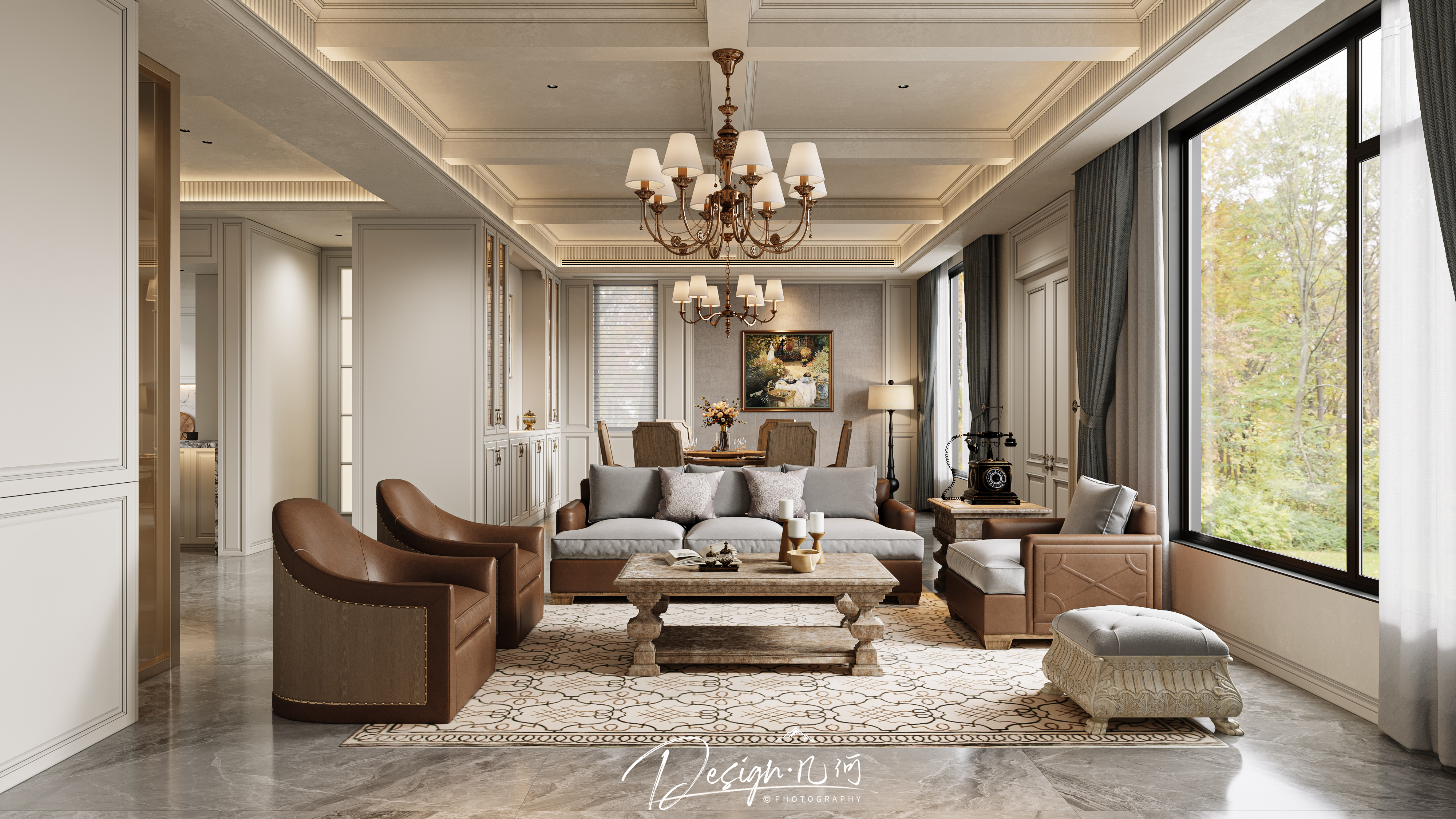 几何空间视觉表现 | 琥珀山庄别墅美式客餐厅-0