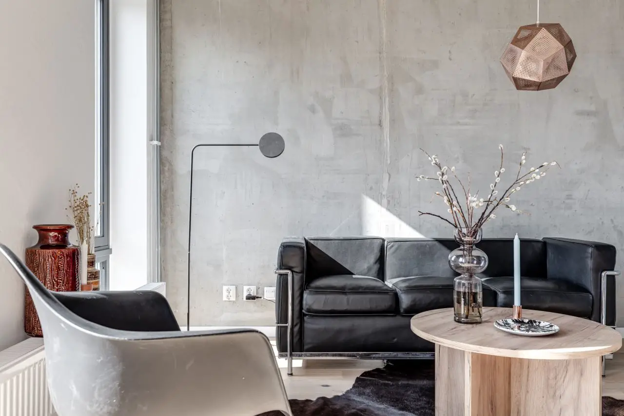 瑞典 40m2 灰混凝土时尚公寓 | 工业风与温馨家居的完美结合-5