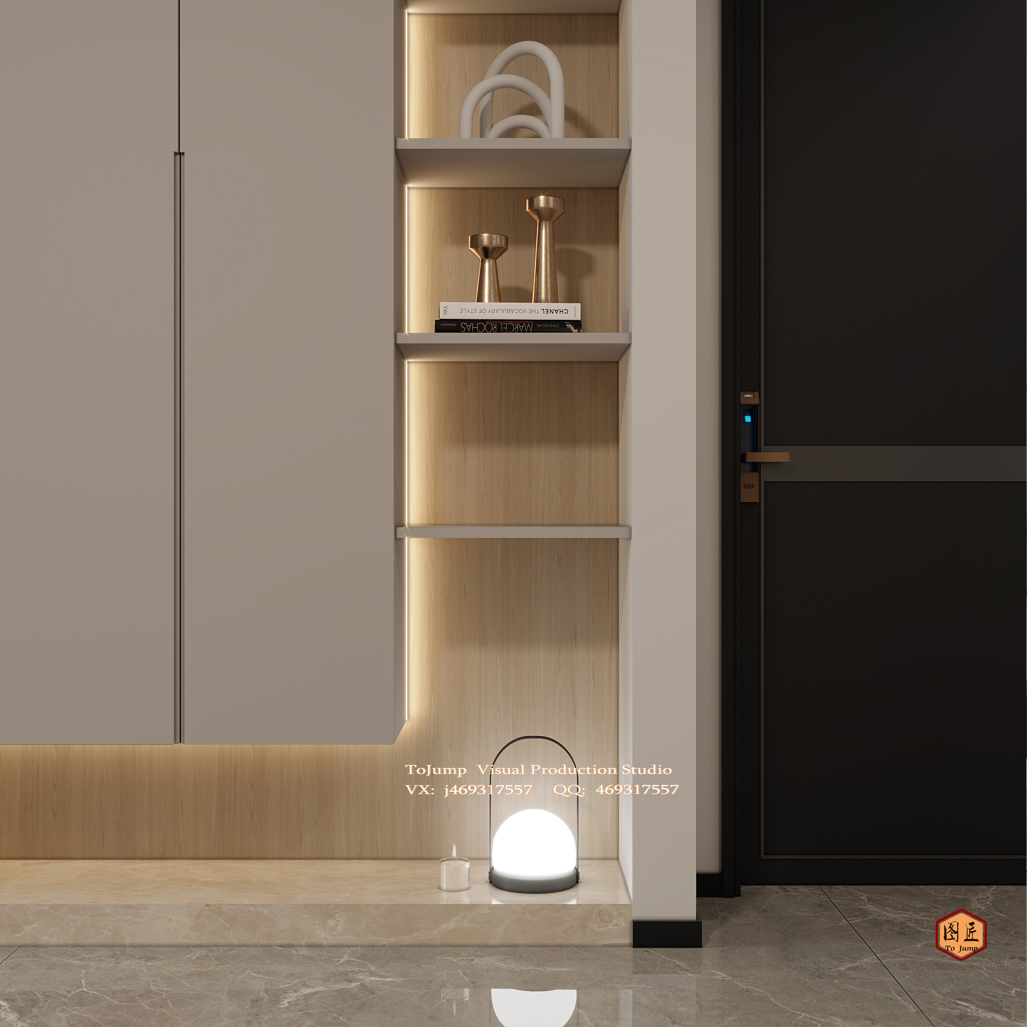 现代黑白灰客餐厅写实渲染效果图-10