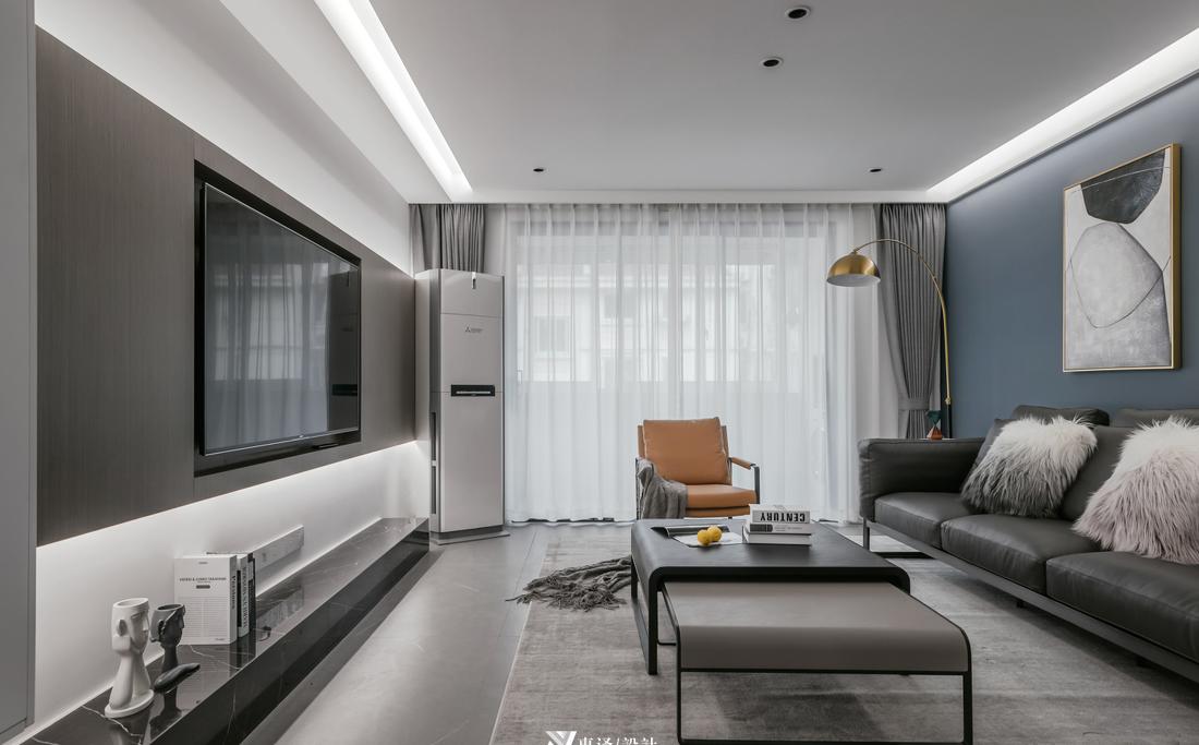 平层高级黑白灰+暖橙色室内设计丨惠译设计工作室-8