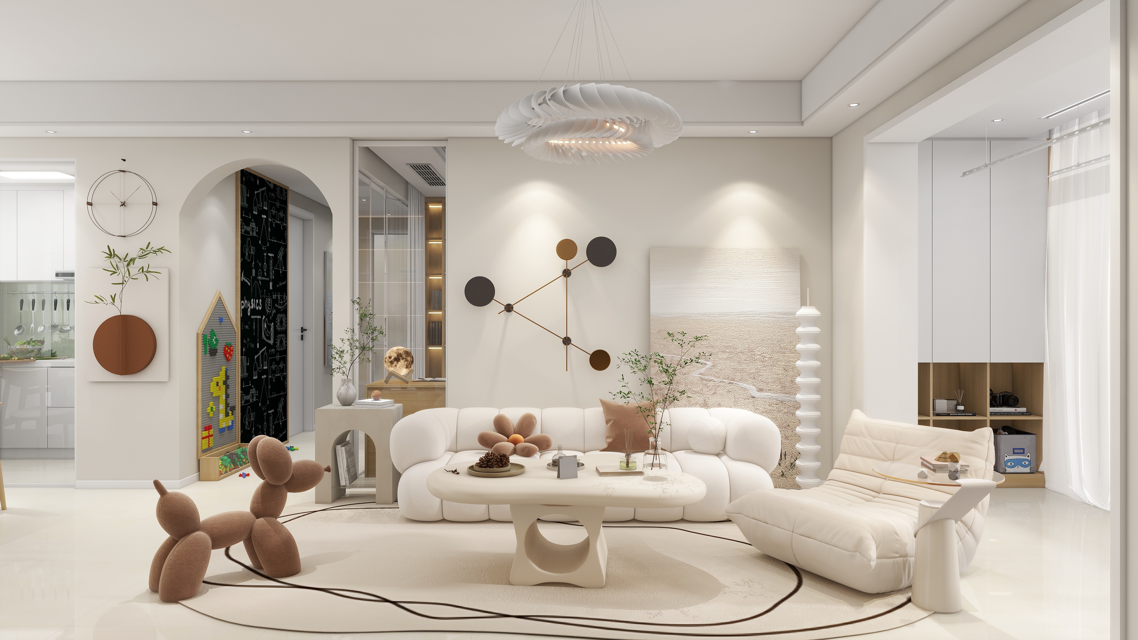 90㎡治愈系奶油风丨90空间设计-2