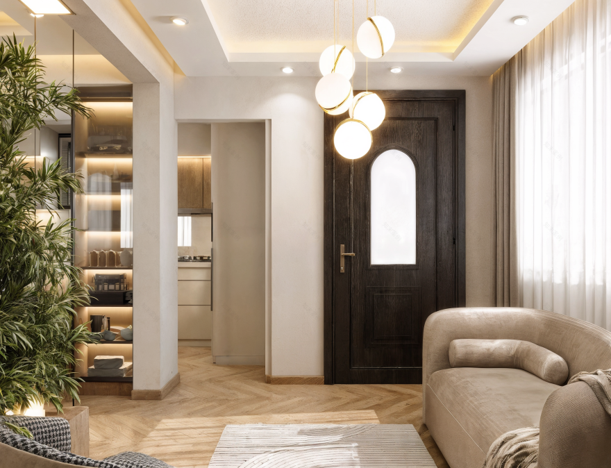 住宅公寓入口,厨房,餐厅及客厅设计丨埃及亚历山大丨Eman Rafie Designs公司-20