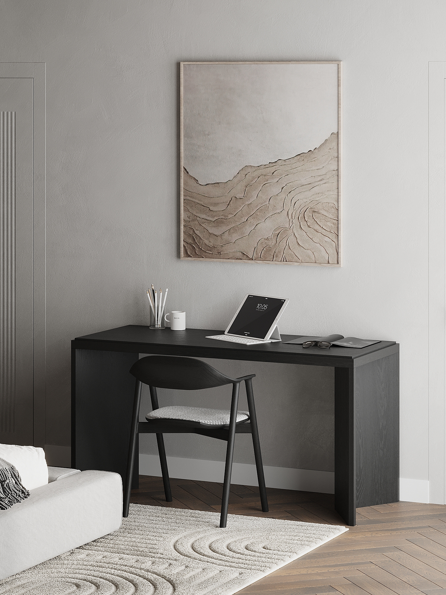 Bedroom with Half-Wall Wooden Panels-7