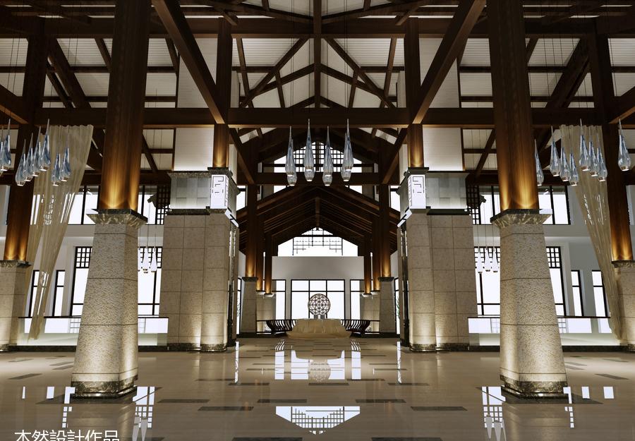 温泉酒店会所的挑空水池设计-11