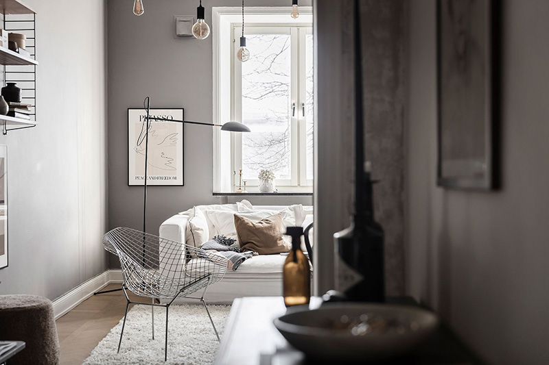 哥德堡 51 平米时尚公寓 | 灰墙砖厨、复古走廊,小空间大创意-17