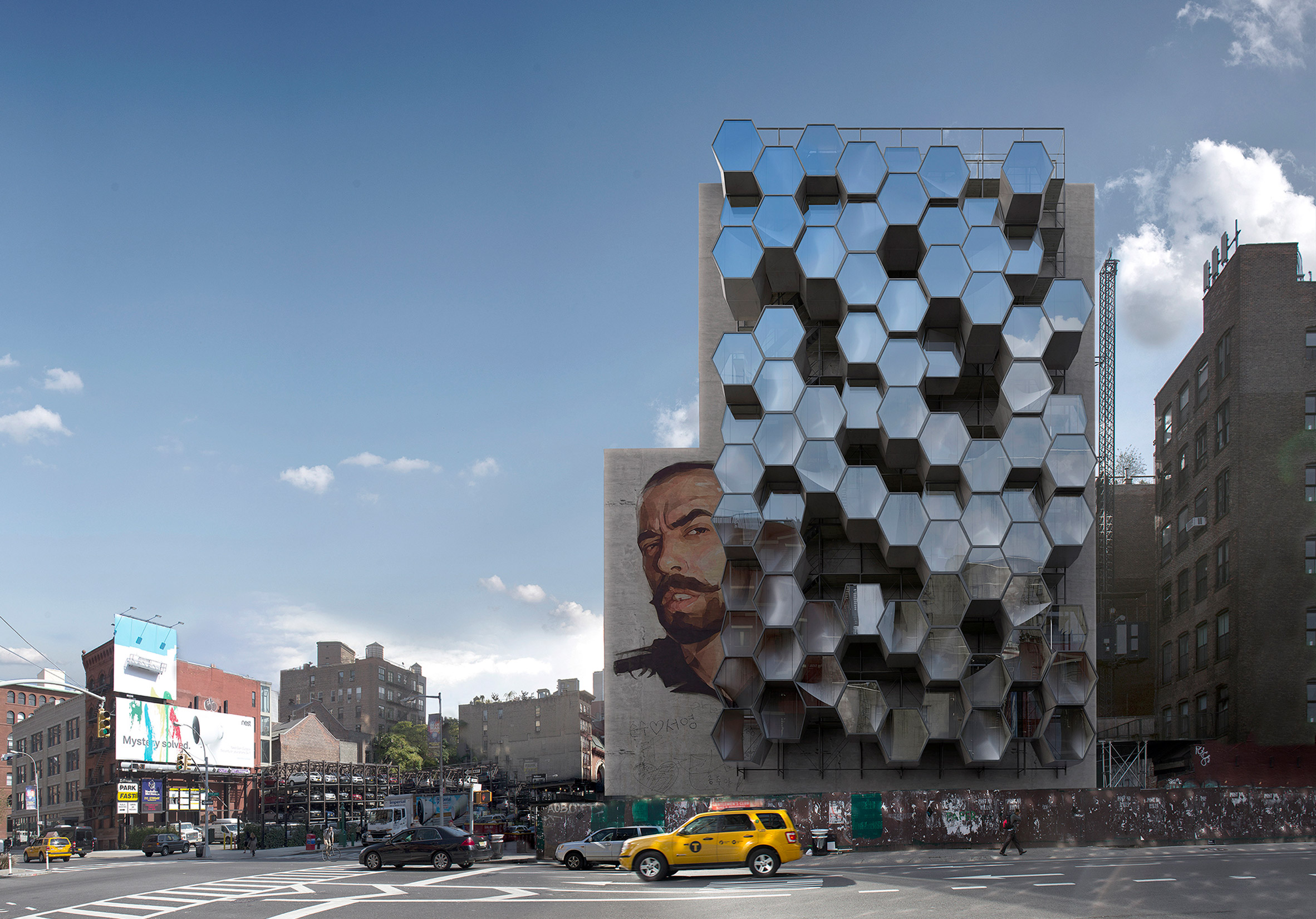 Framlab proposes parasitic hexagonal pods to sleep New York's homeless-3
