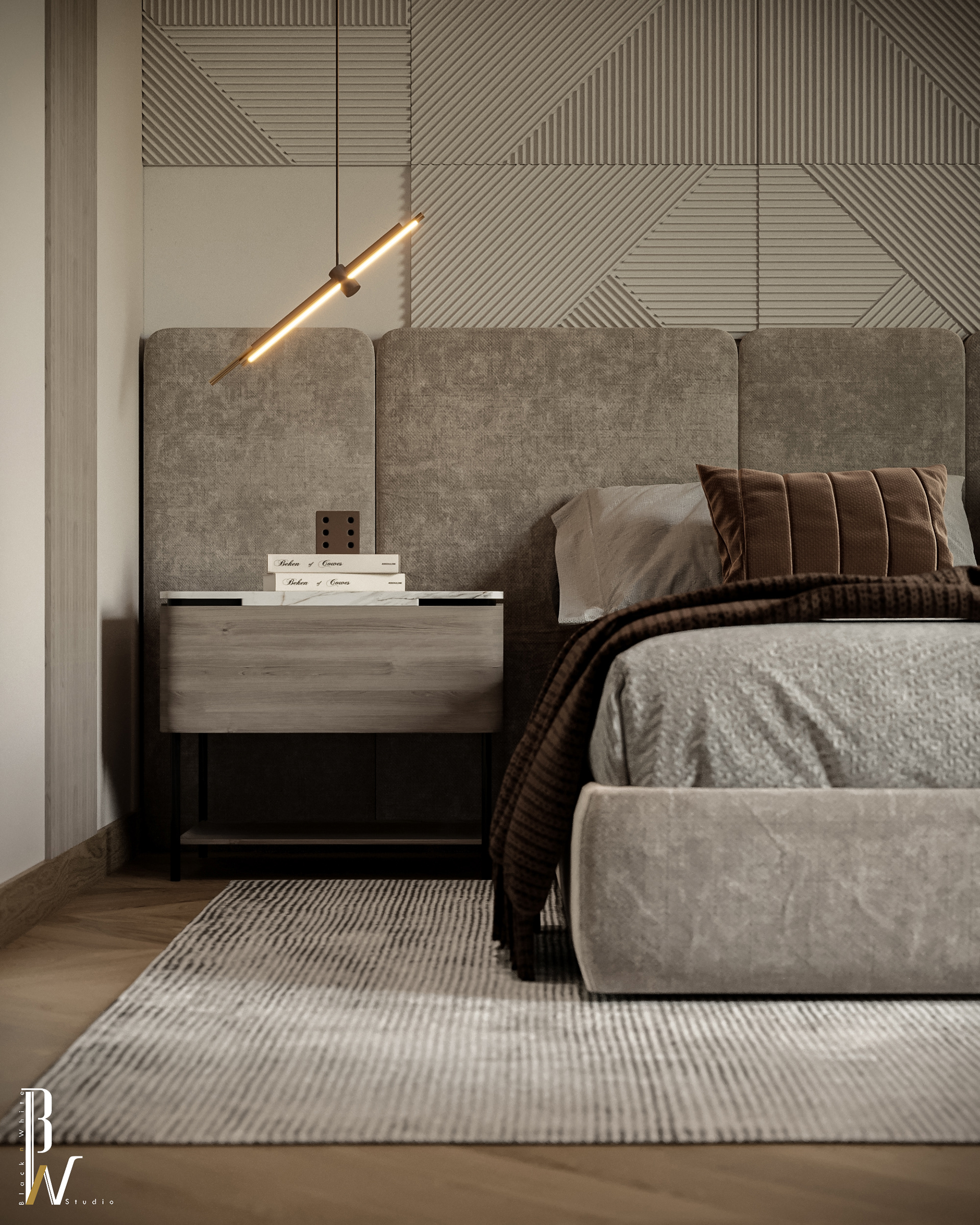 现代卧室丨阿联酋丨Black N White-15