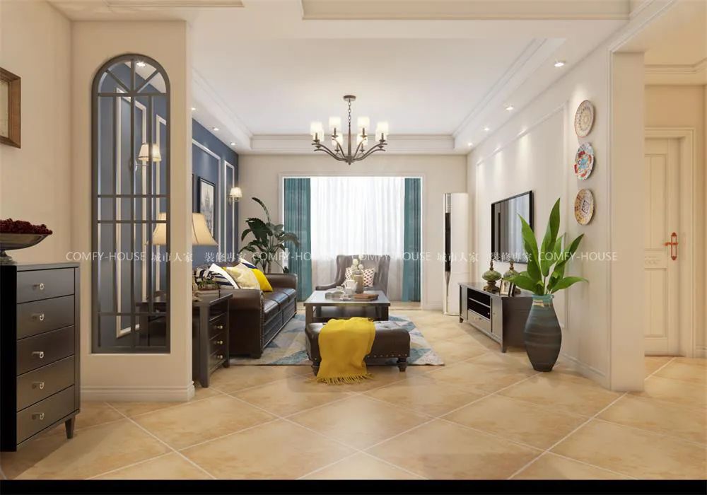 简美风三室两厅，绿植美式隔断打造清新净土-4