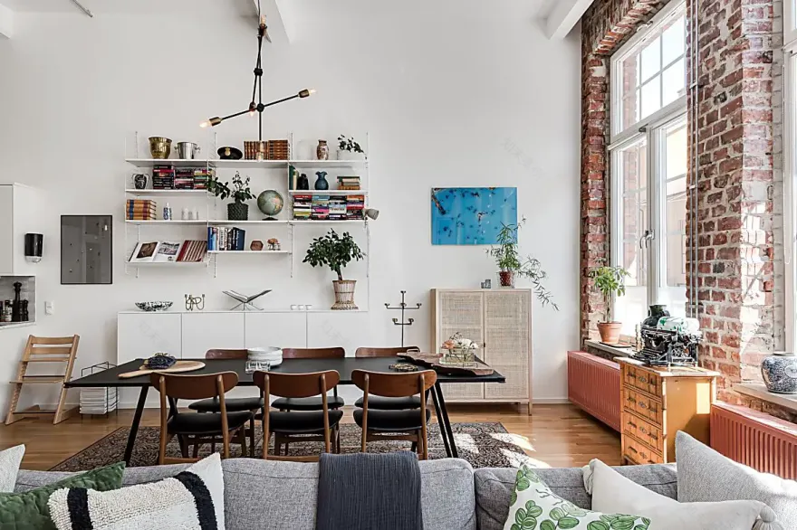 工业风家庭 loft,复古砖墙与现代厨房的完美融合-5