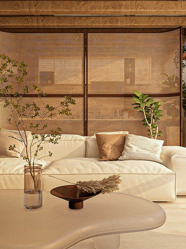 A modern living room with Japanese aesthetic.-17