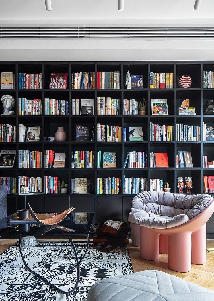 深白设计丨平层丨抛弃电视不要客厅，住进全能的复古图书馆-10