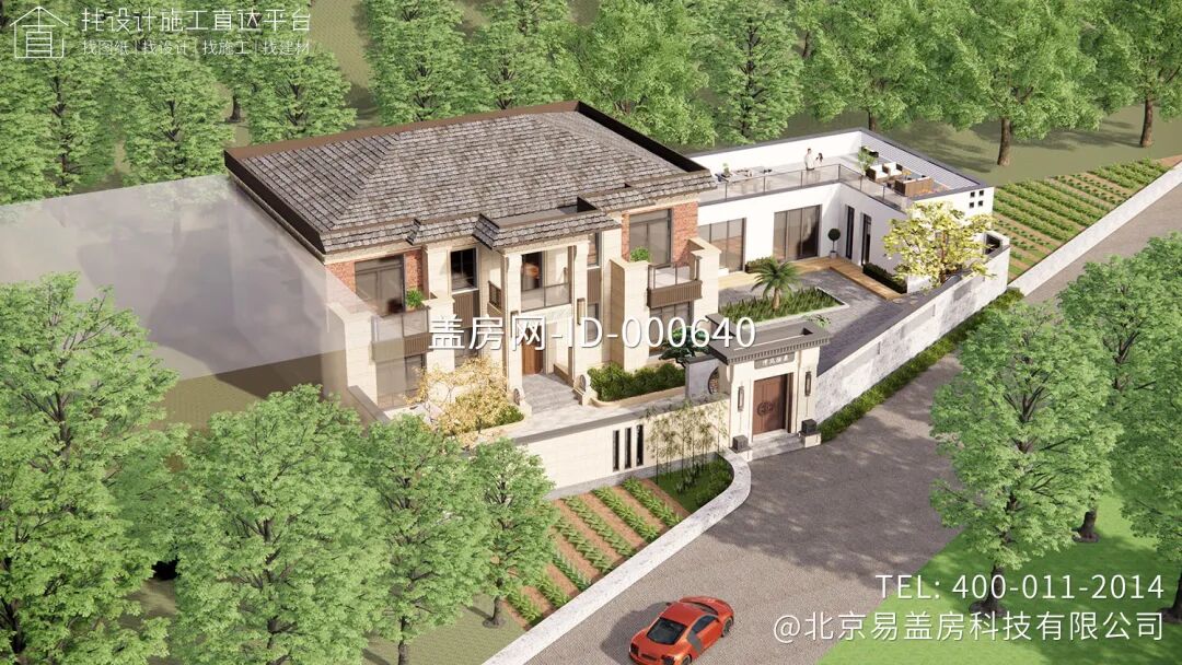 【设计师案例】土建参考造价85万，面宽16m×进深12.9m北京密云二层新中式别墅-29