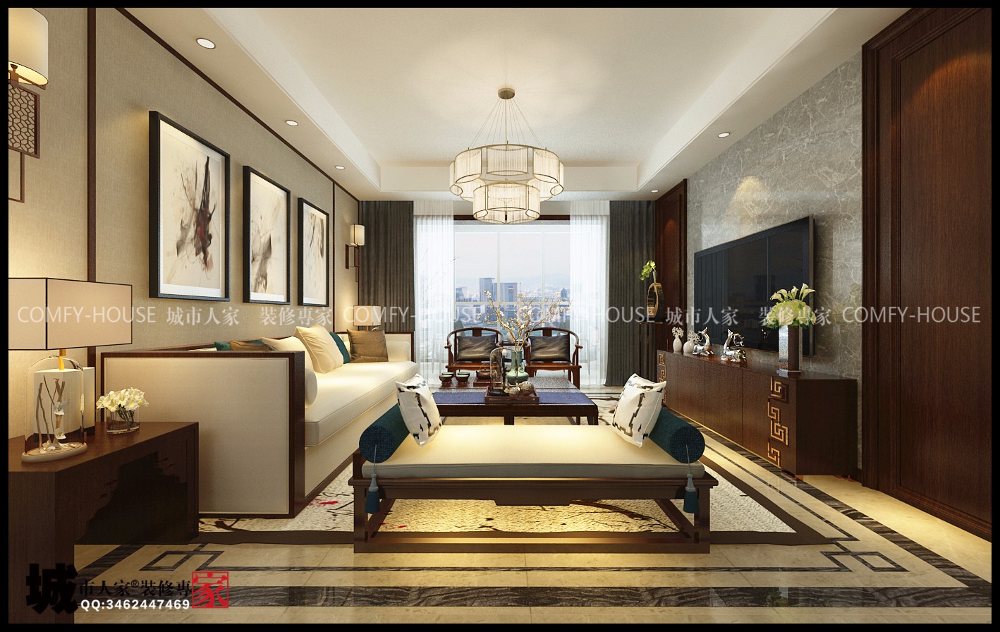 龙泉壹号 170 平新中式四室两厅设计 | 现代与传统的美学融合-11