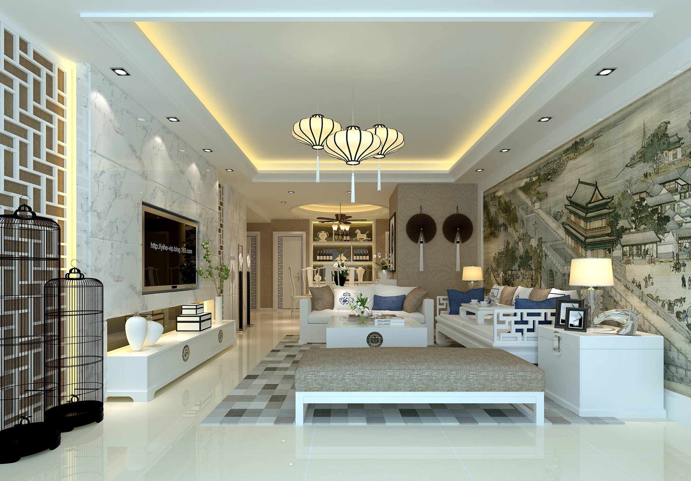 新中式 中式古典 奢华家装别墅样板房-10-11