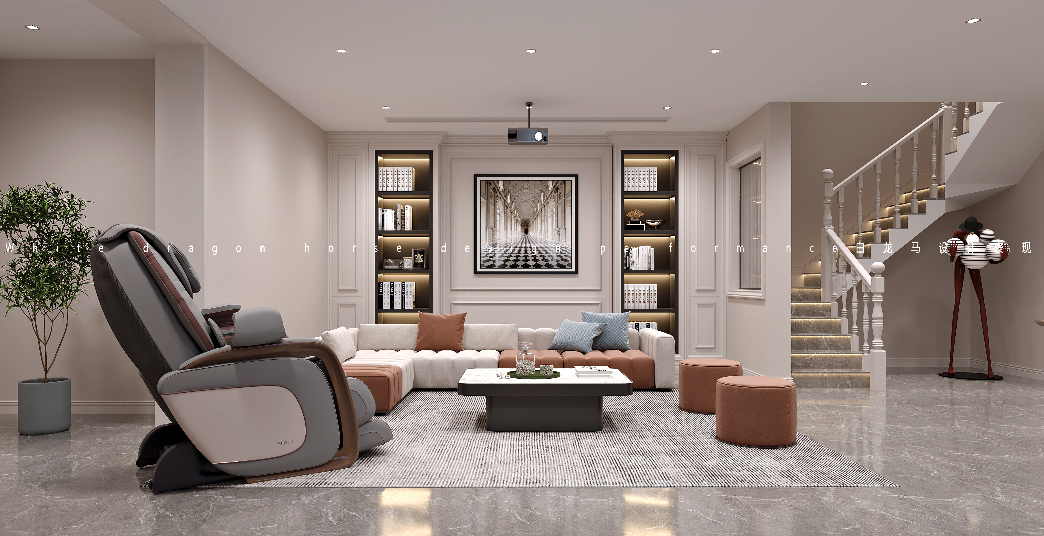 奶油风别墅——白龙马效果图-9