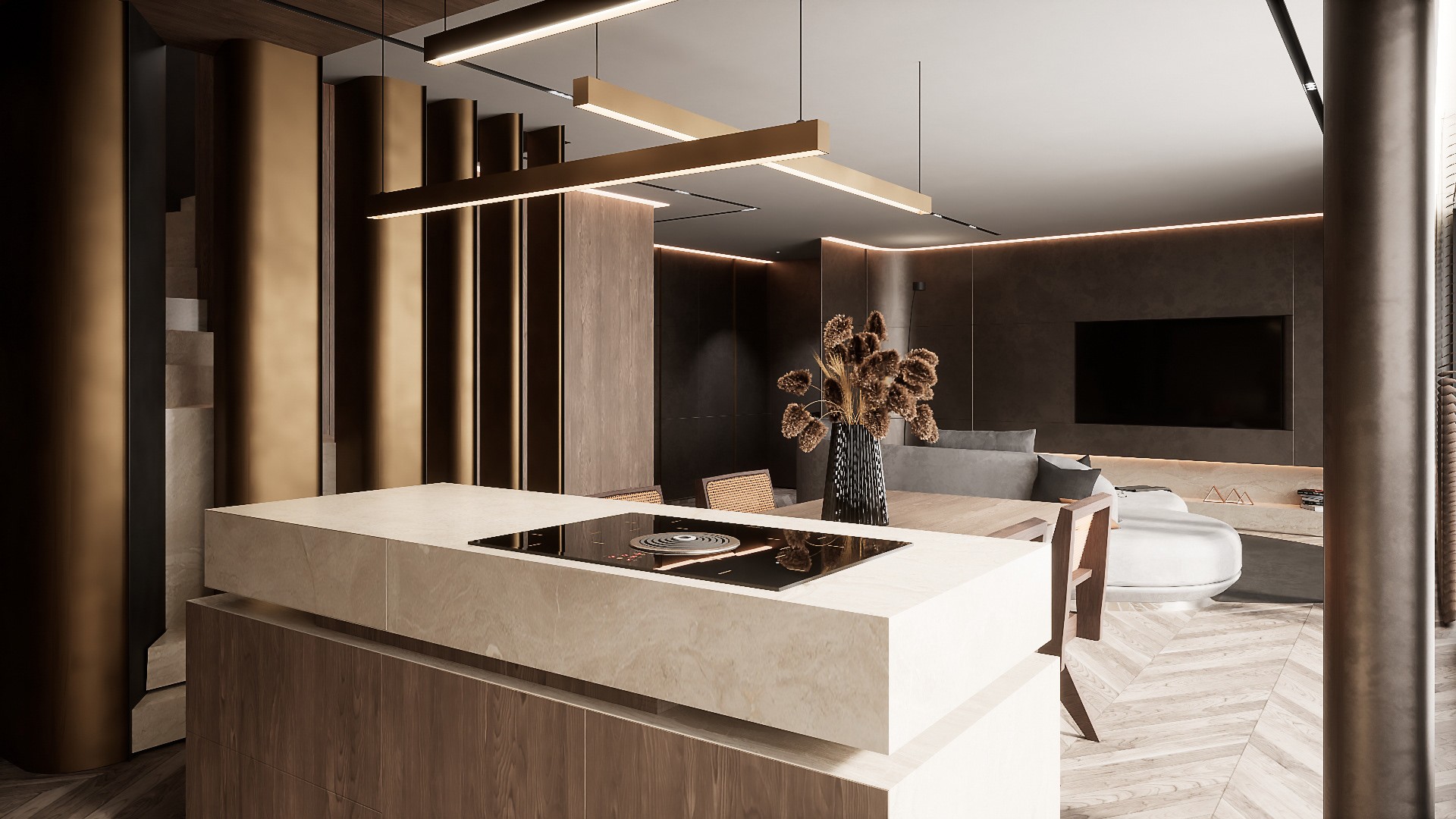 暖棕色系住宅设计 超有氛围感！-9