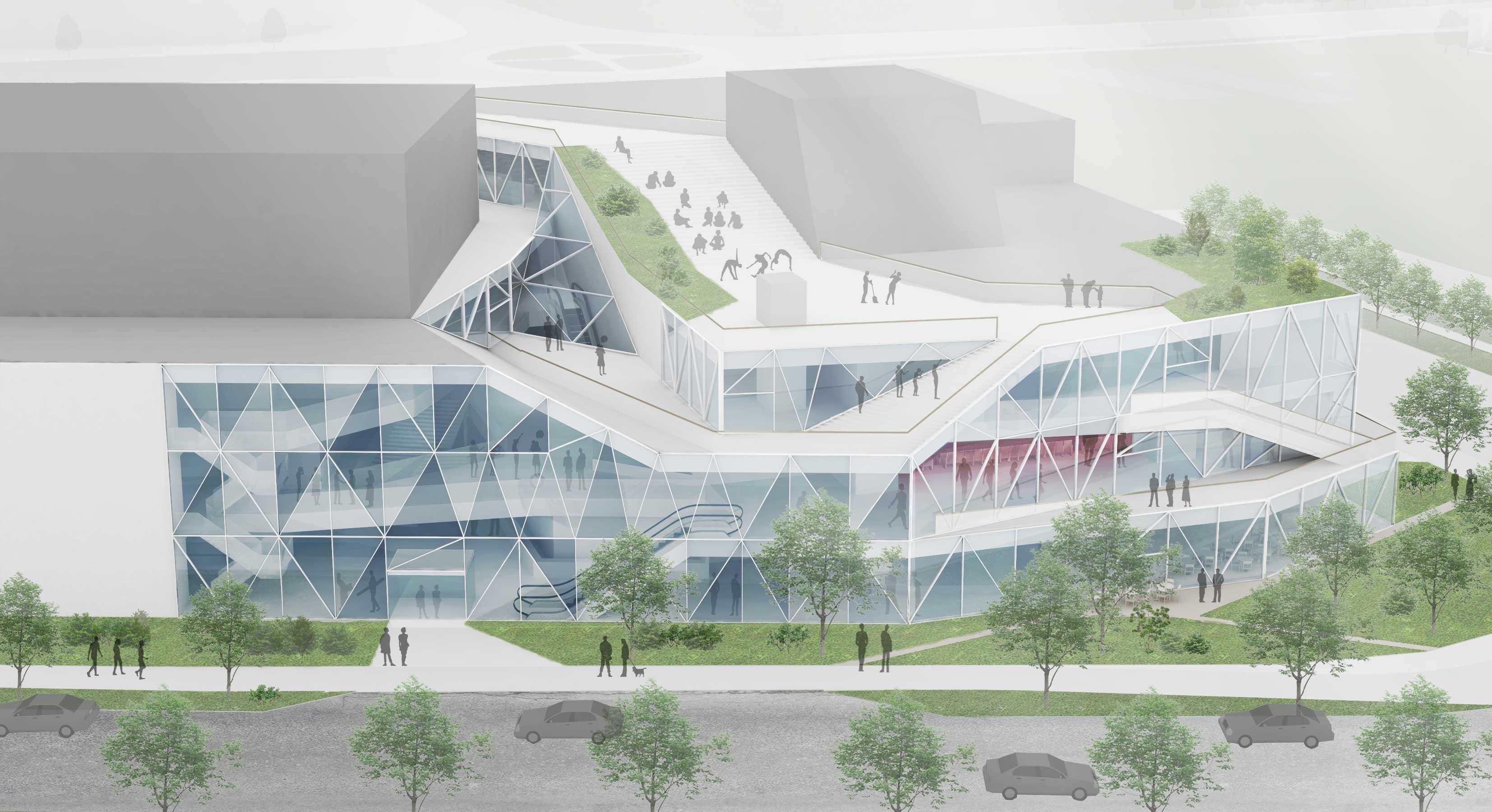 多功能大厅设计，融入城市景观，打造自然地形空间-8