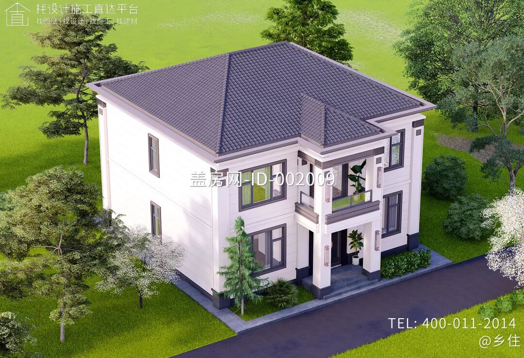 【设计师案例】土建参考造价47万，面宽11.4m×进深11.1m湖南衡阳二层新中式别墅-34