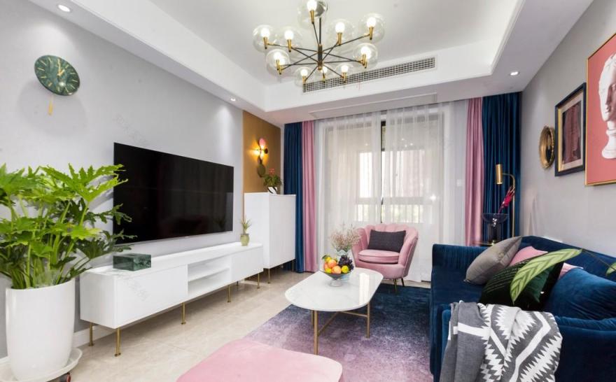 98 平米现代轻奢四房改造,设计师用心打造蓝粉主题空间-5