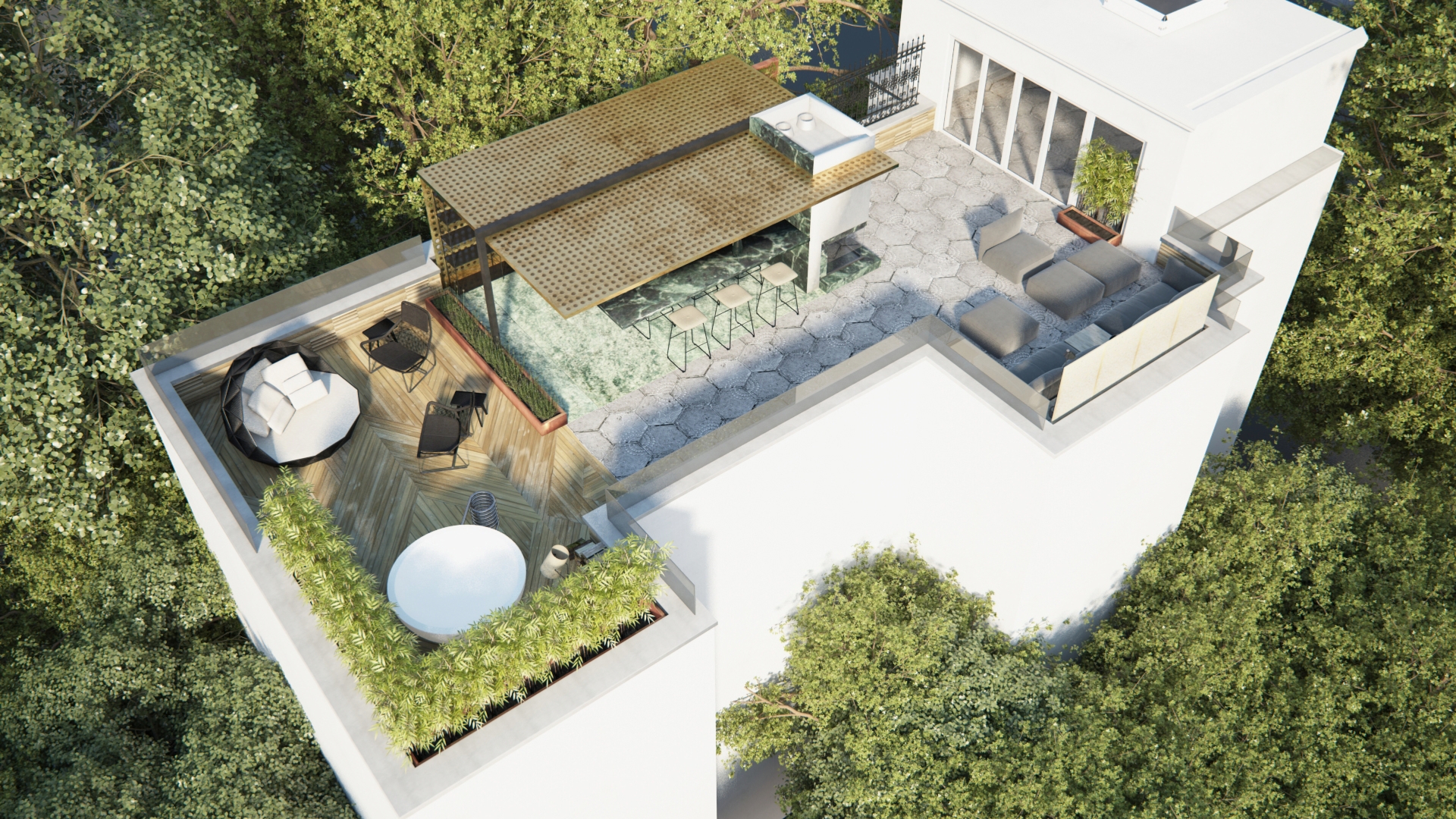 维也纳别墅屋顶露台设计 | 酒吧、烧烤与浴缸的完美结合-7