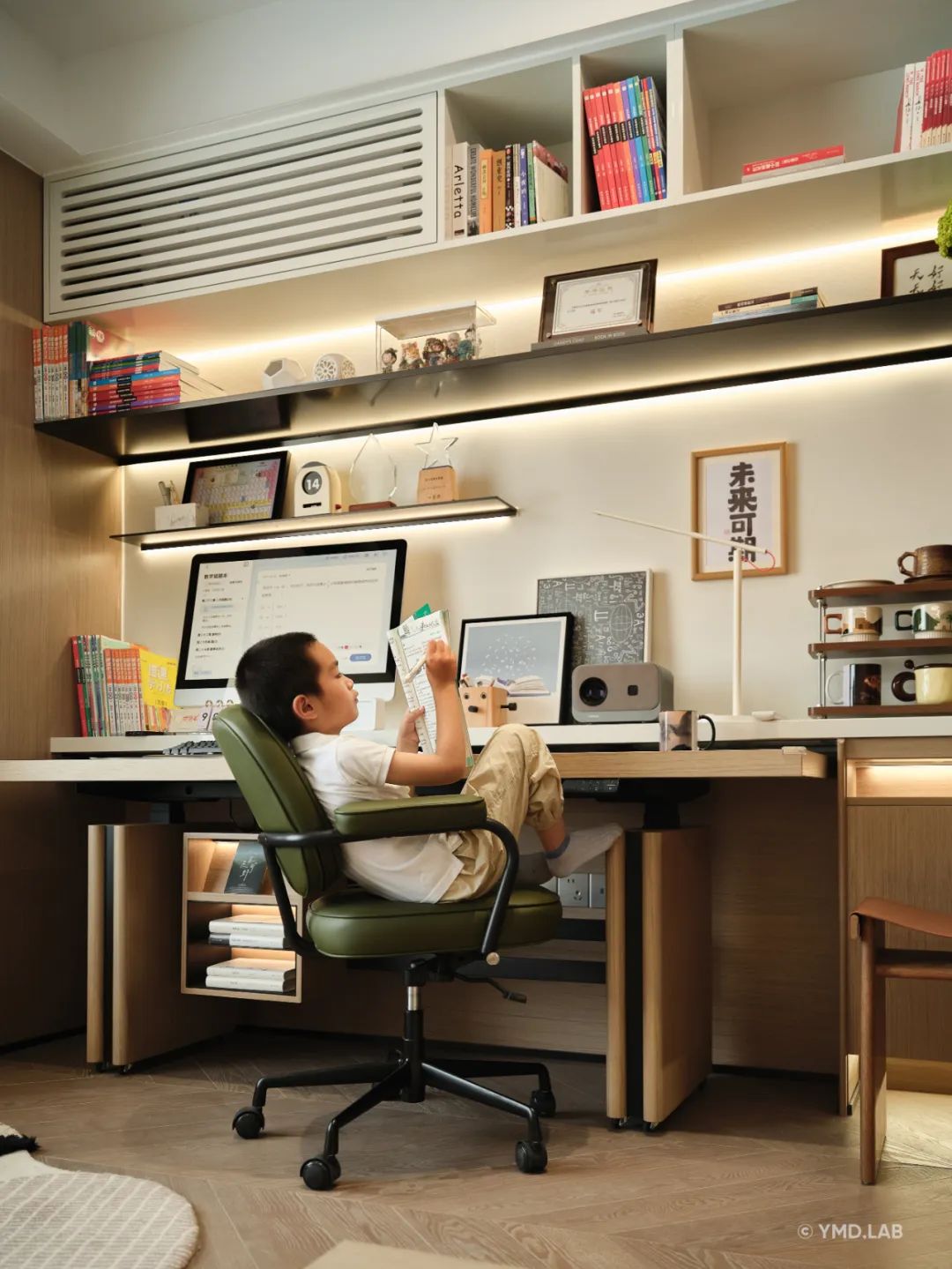 《学霸养成基地39㎡》孩子放学后从作业辅导到深夜食堂的不焦虑公寓丨上海岳蒙空间设计-3