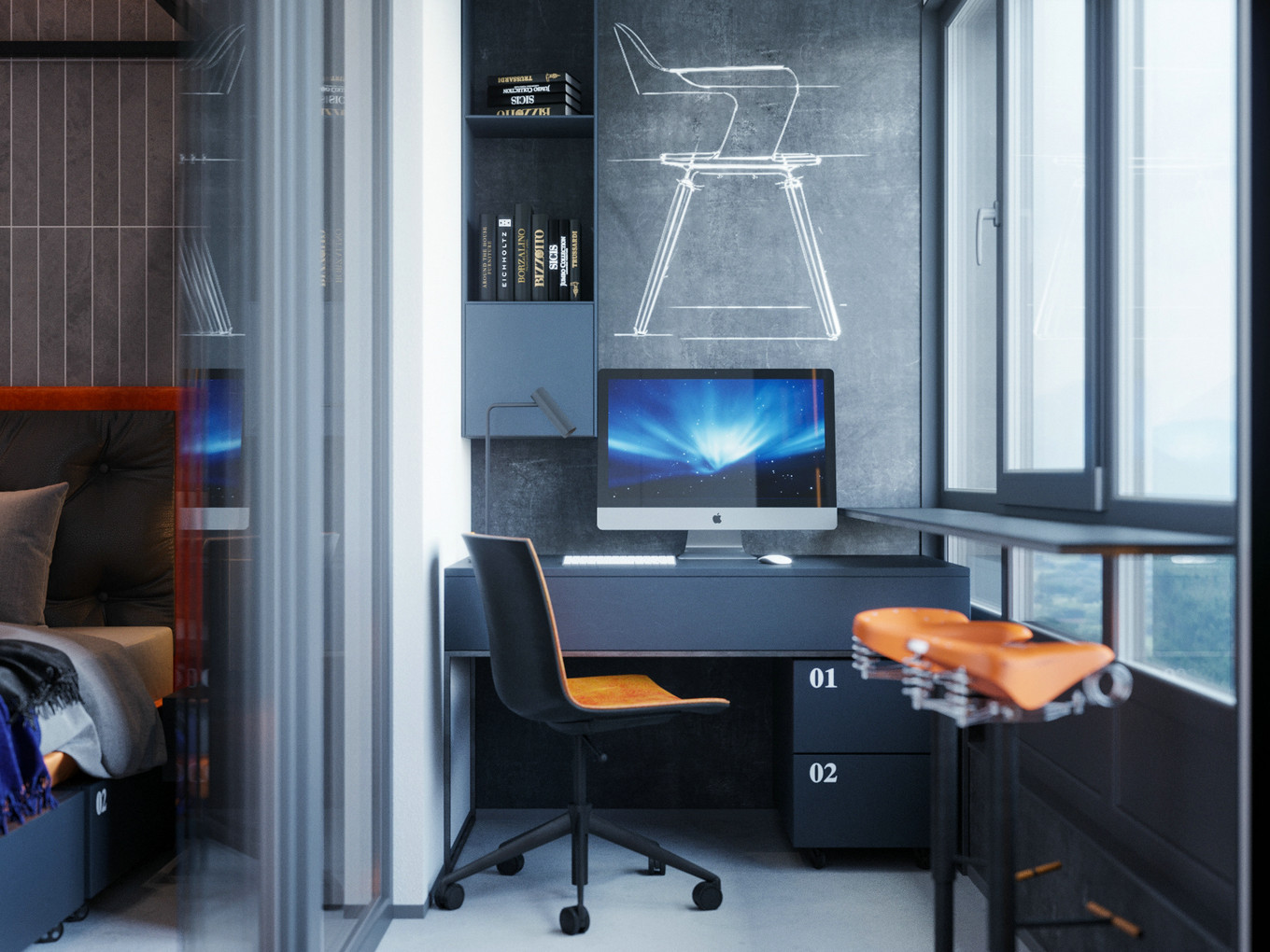 橙蓝双色打造惊艳空间，专业点评设计亮点-12