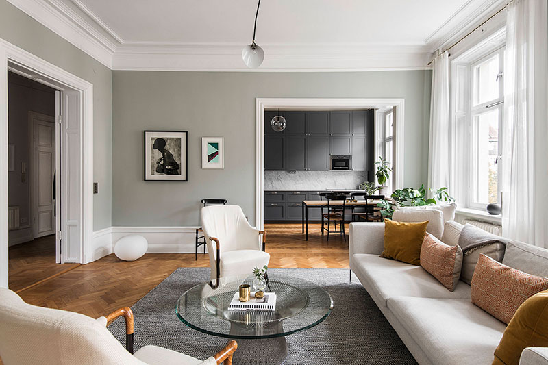 斯德哥尔摩橄榄绿公寓，法式风情融入北欧设计-3