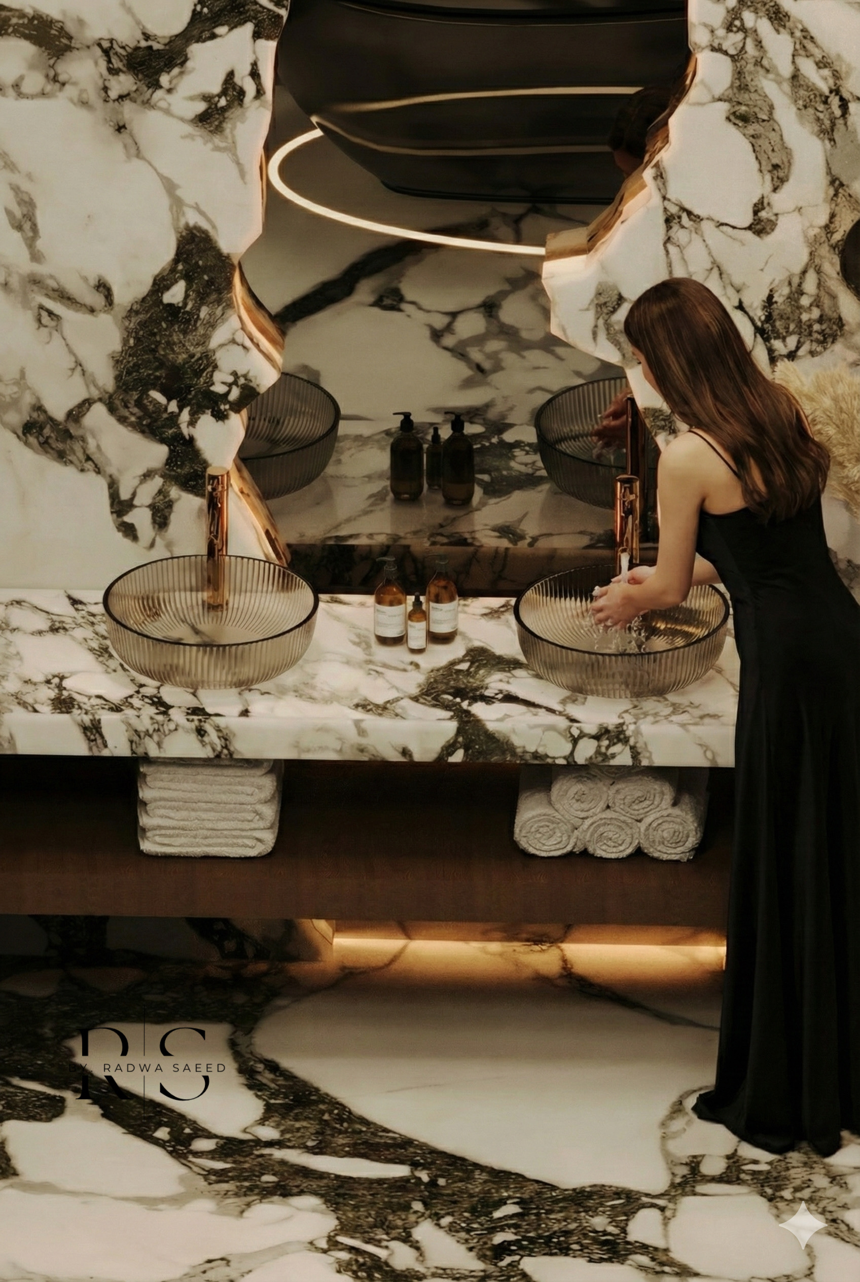 Luxurious bathroom with dramatic backlit marble-1