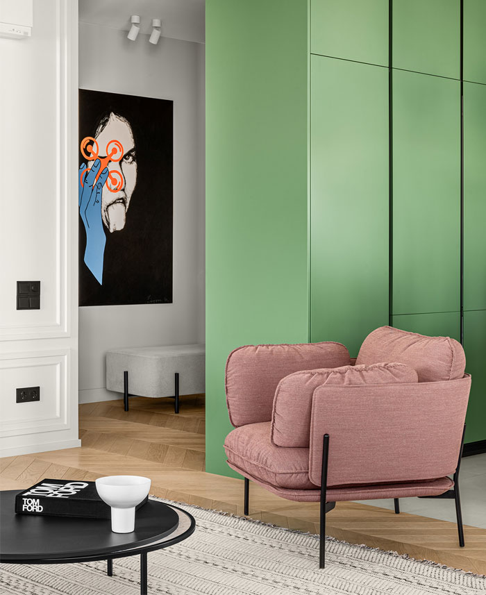 Green L-shaped Kitchen in Kyiv Apartment by Nadya Chabannaya - InteriorZine-2