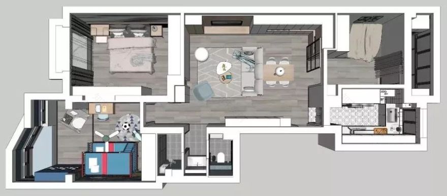 104㎡三室一厅收纳改造,三分离卫生间,儿童房趣味无限-17