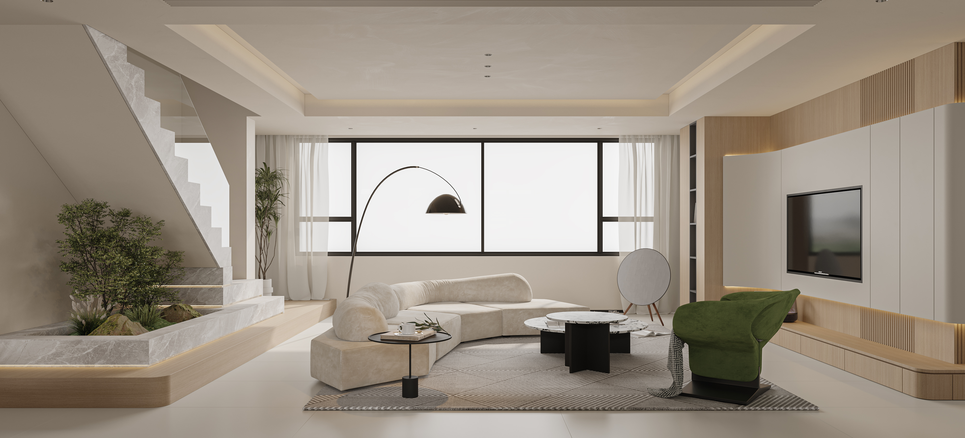 绘感视觉设计——现代奶油风格复式设计案例-0