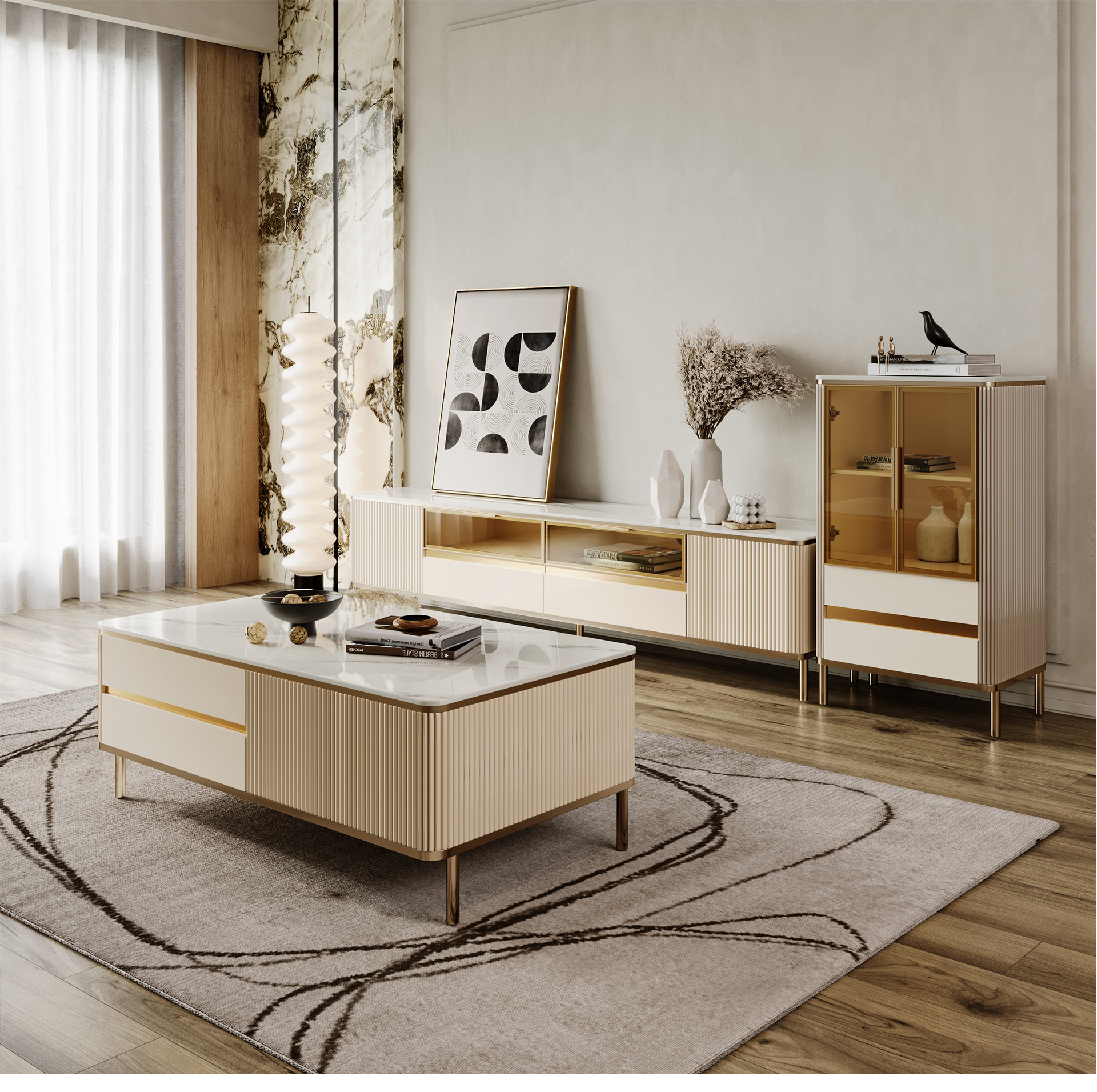 轻奢奶油风客厅-1