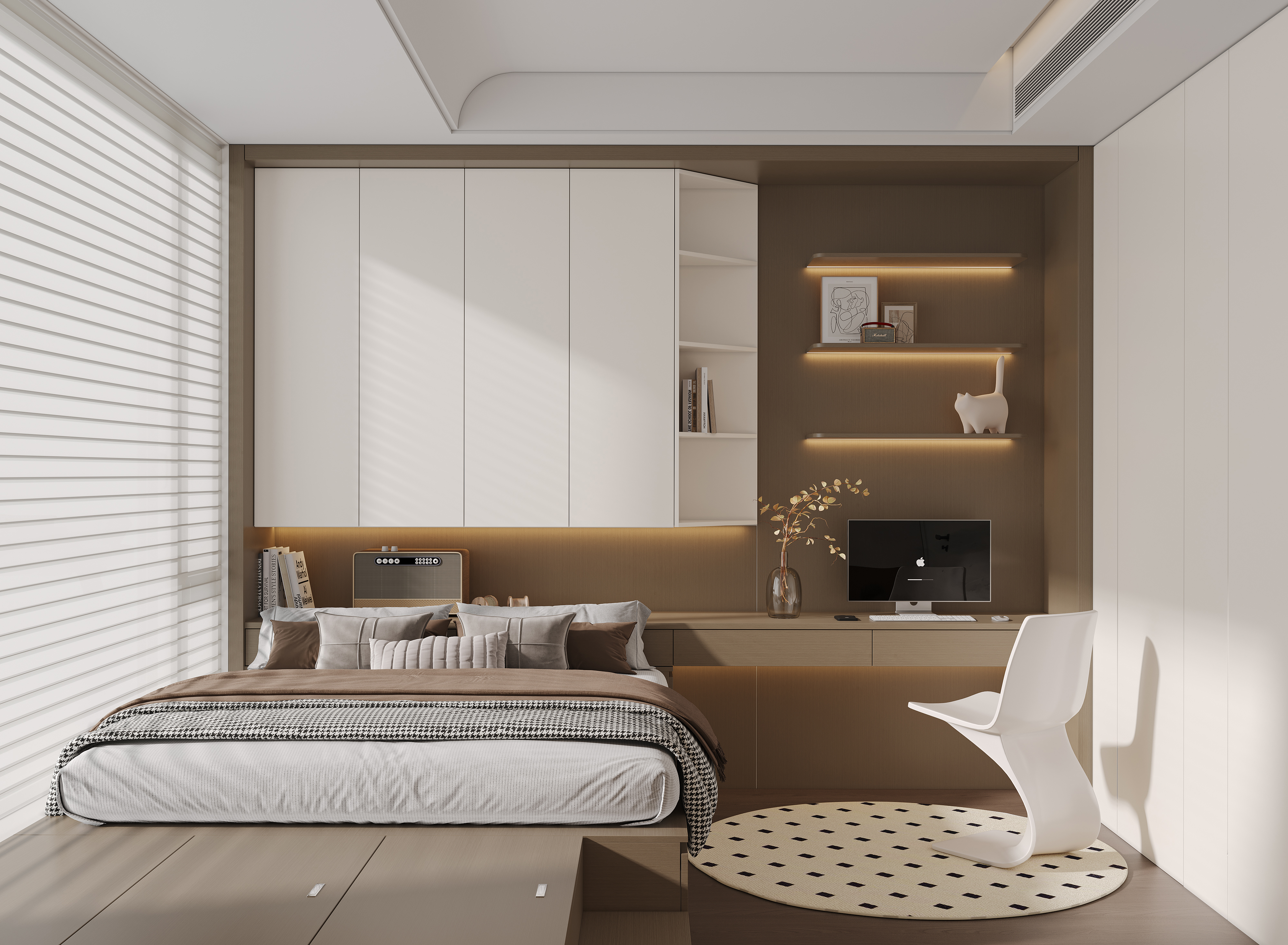 焦糖奶油色系榻榻米空间设计-1