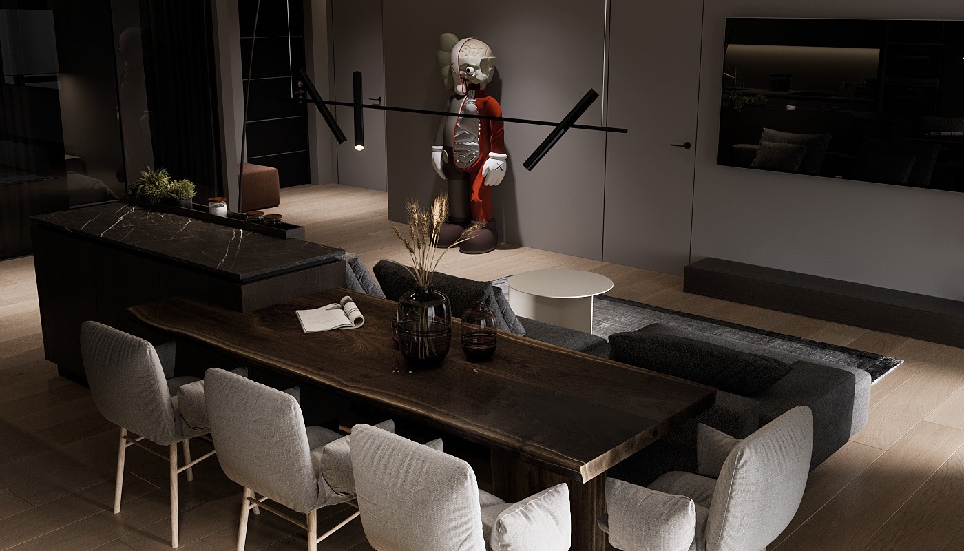 95㎡高级黑色系公寓设计 超多细节-9