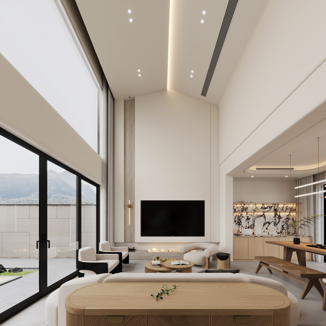 Creamy Villa Design With Courtyard-7