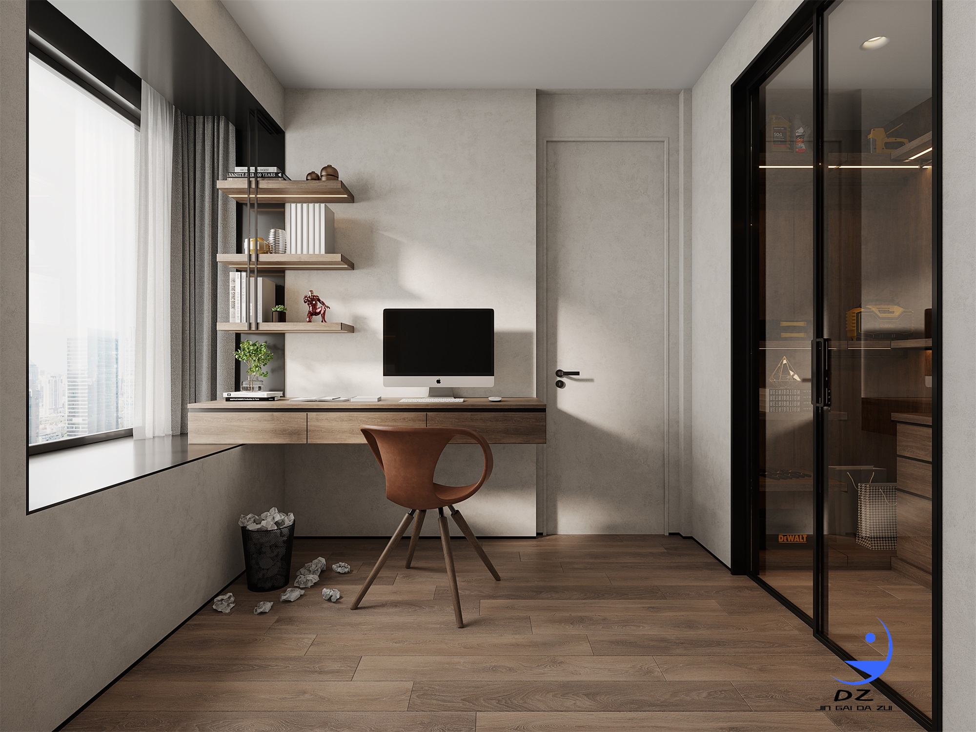 现代黑白系客餐厅卧室过道效果图-41