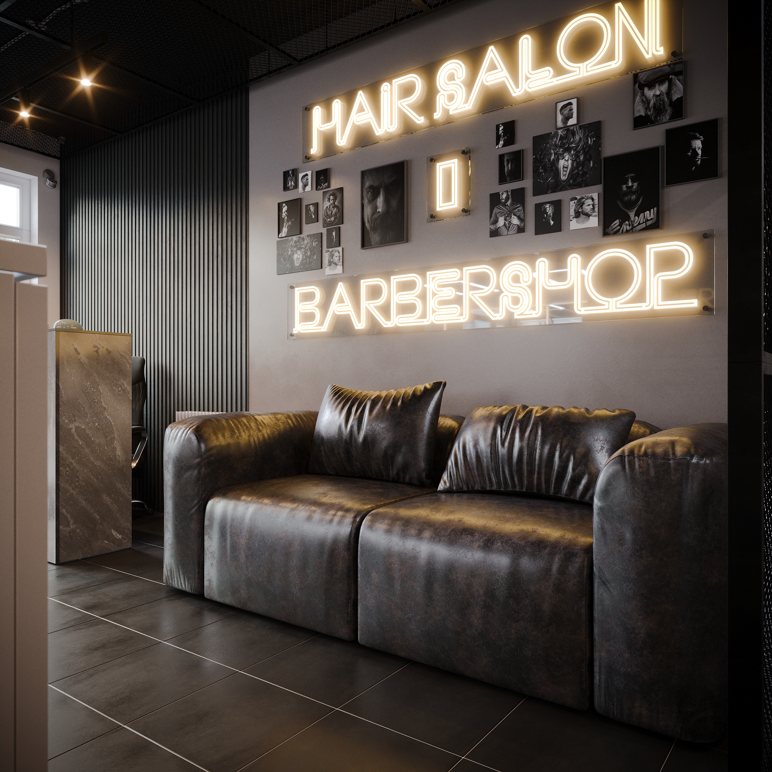 Modern Industrial Barbershop — Interior Visualization-11