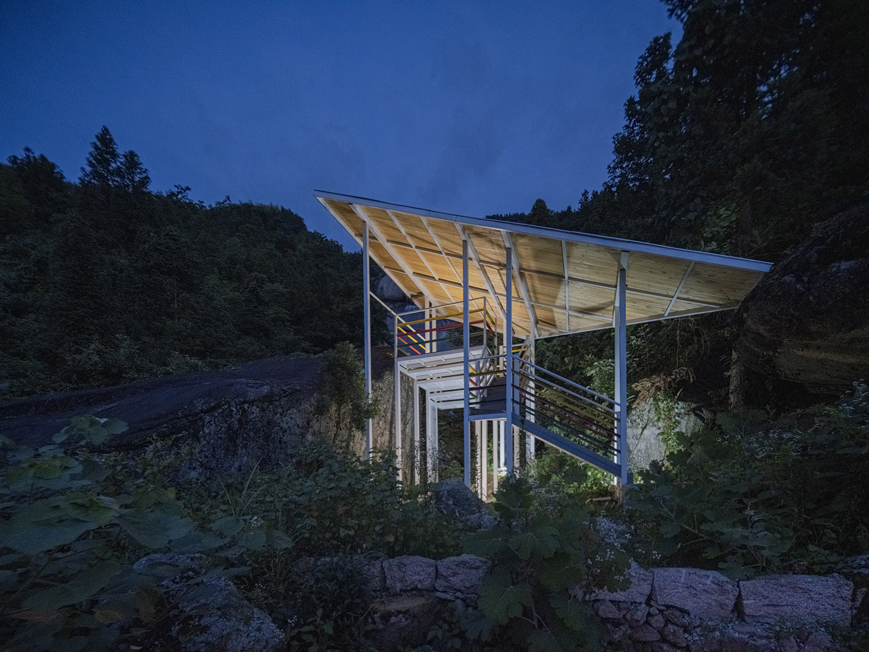 白水洞天,山野几何·白水洞村石瀑间的线性钢亭组群丨中国邵阳丨湖南大学建筑与规划学院-59