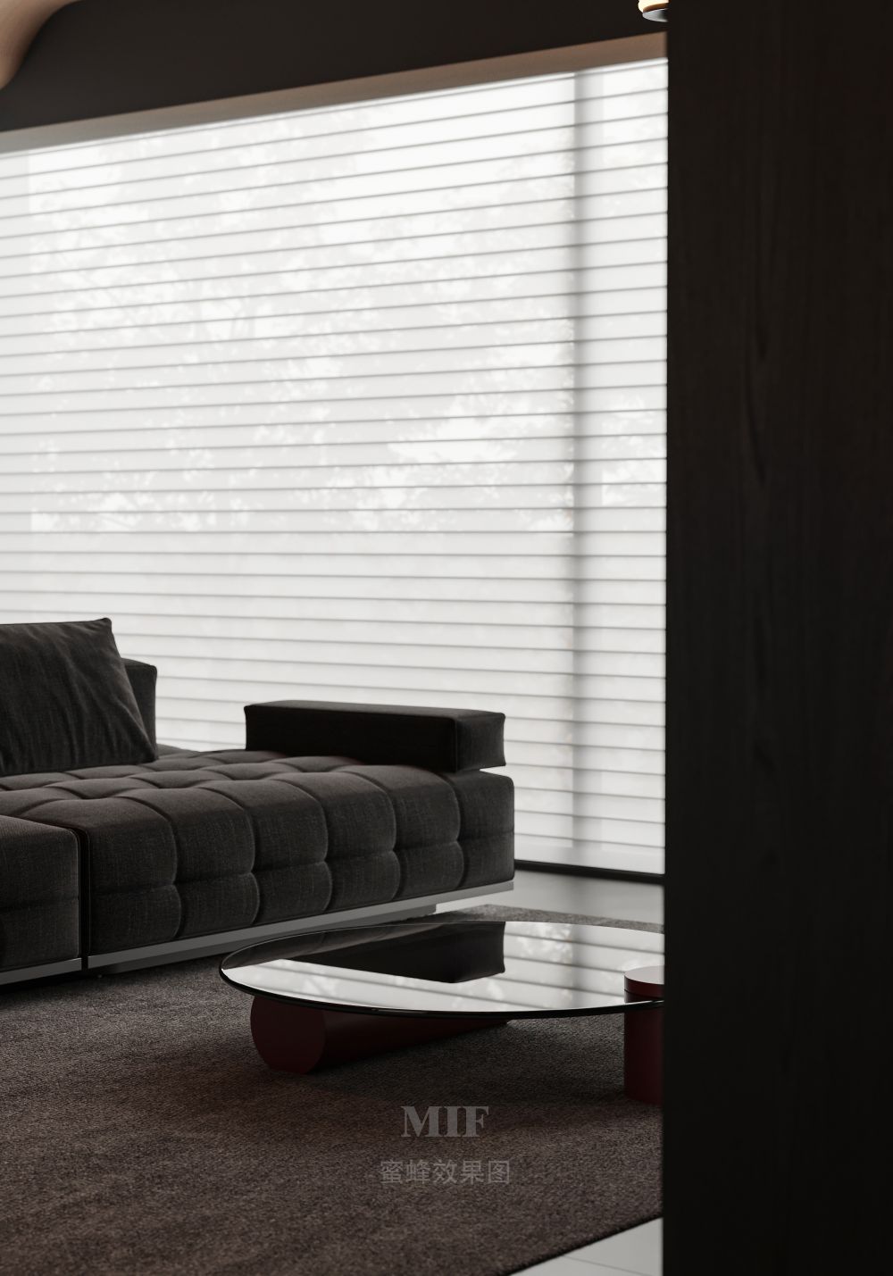 深色系别墅厅渲染-10