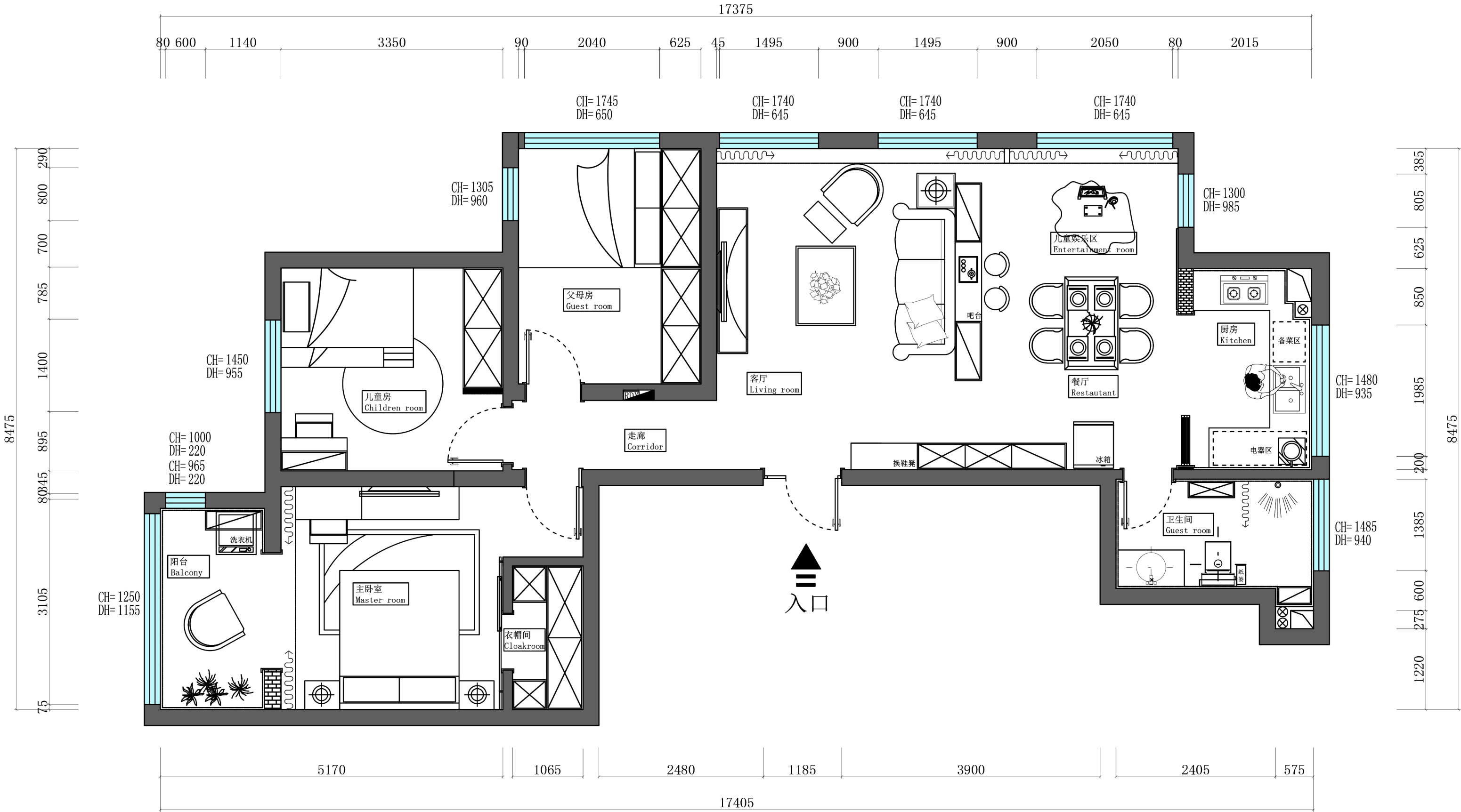 淄博绿城百合 127㎡无玄关收纳设计-7