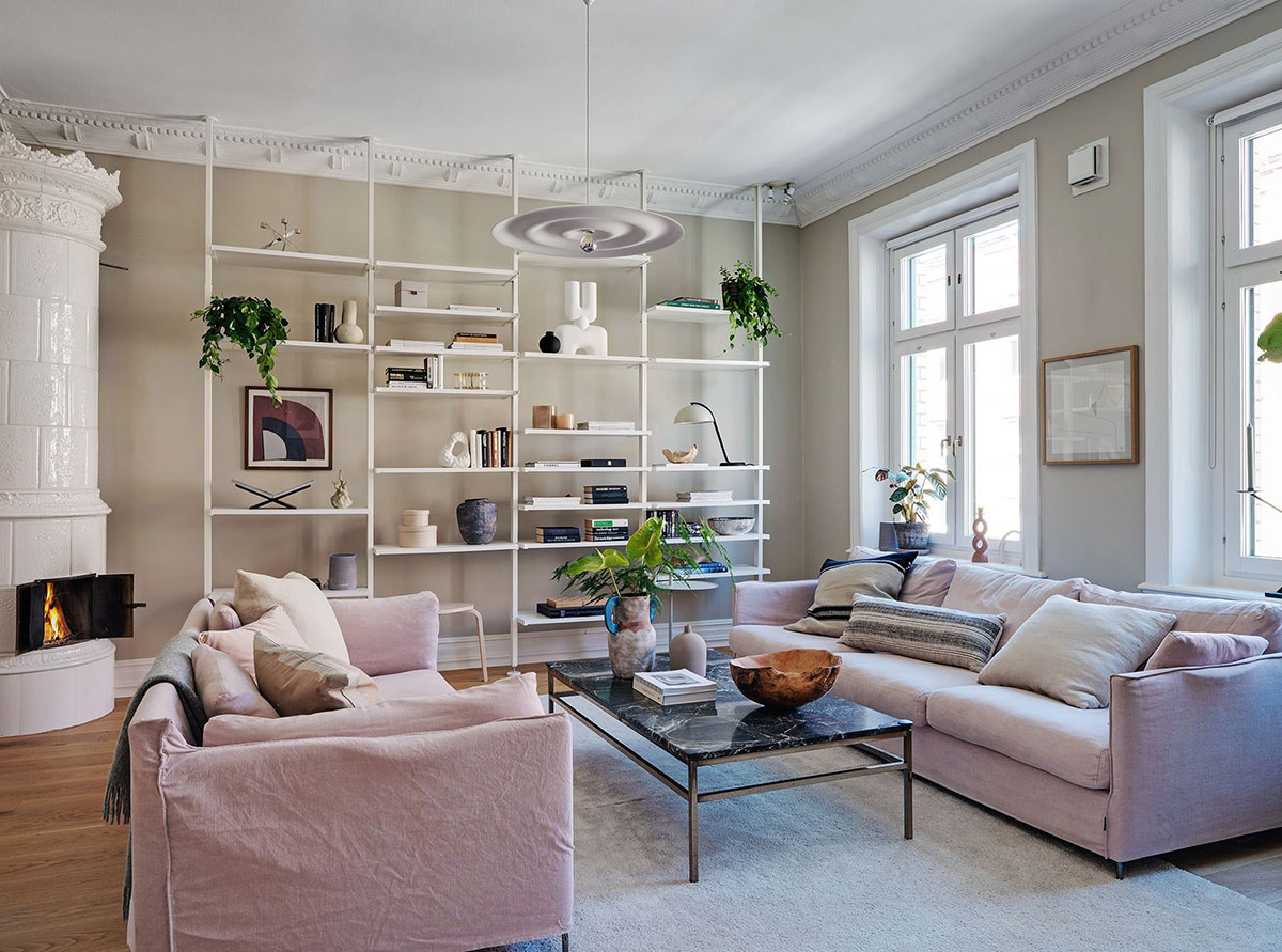 瑞典哥德堡 99 平米粉色沙发公寓设计-1